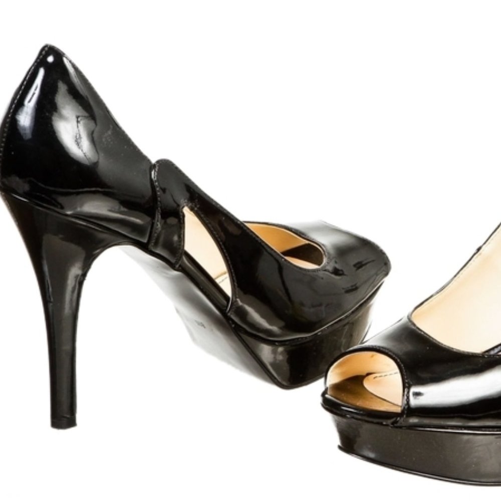 Marc Fisher Black Patent Leather Peep Toe Platform Pumps Size 8.5
